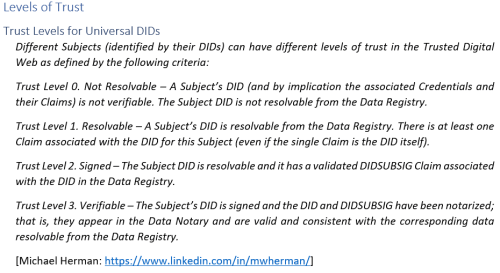 Levels of Trust-Universal DIDs
